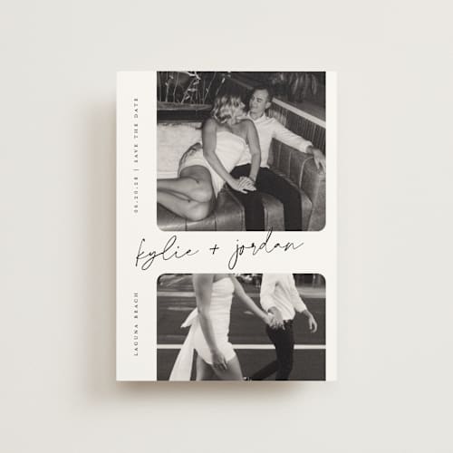 This is a snow save the date postcards with standard by Sarah Curry called signature snapshots printing on signature in postcard