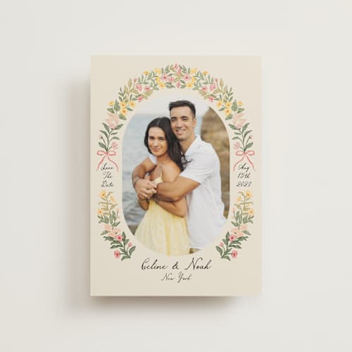 This is a spring save the date postcards with standard by Elly called spring printing on signature in postcard