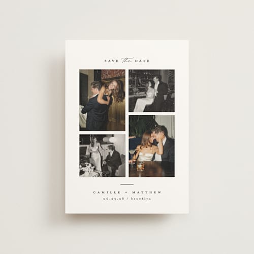 This is a ink save the date postcards with standard by Kristie Kern called boucle printing on signature in postcard