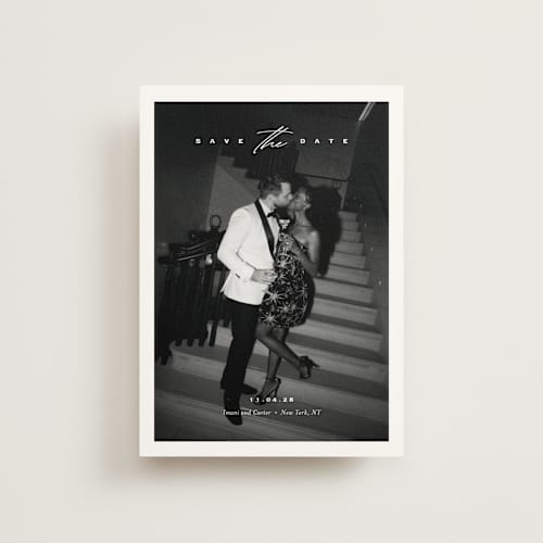 This is a diamond save the date postcards with standard by Eric Clegg called casual elegance printing on signature in postcard