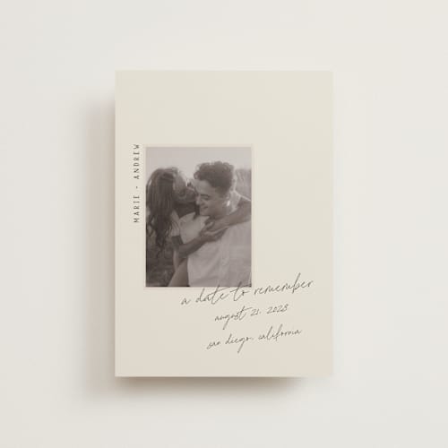 This is a truffle save the date postcards with standard by Vera Lim called offset printing on signature in postcard