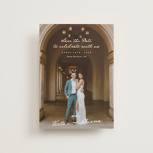 This is a ivory save the date postcards with standard by Alethea and Ruth called celebration xo printing on signature in postcard