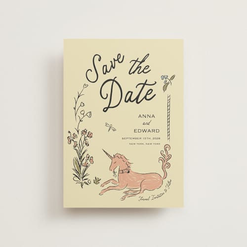This is a oat save the date postcards with standard by Helena Vitto called love rests in a garden printing on signature in postcard