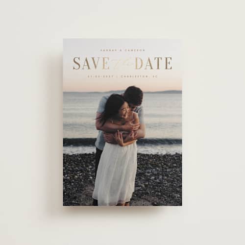 This is a desert save the date postcards with foil pressed by Zani van Zyl called danielle printing on signature in postcard