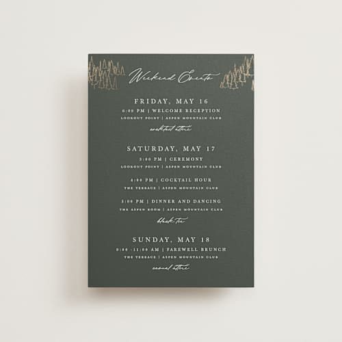 This is a hunter ceremony reception essentials with foil pressed by Sarah Brown called peaks printing on signature in petite