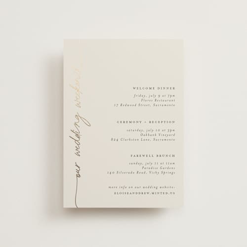 This is a linen ceremony reception essentials with foil pressed by Pippa Shaw called silk printing on signature in petite