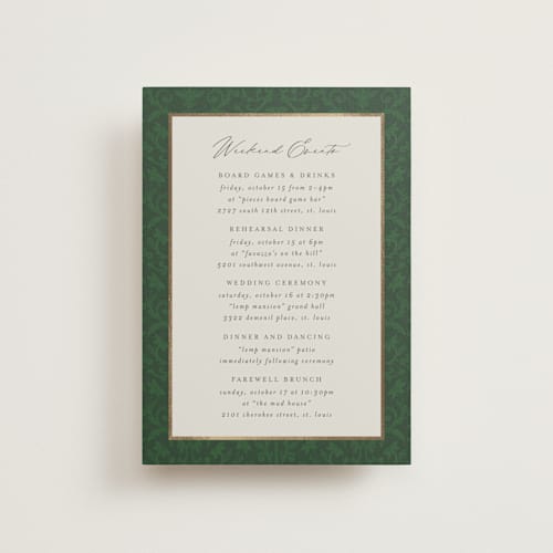 This is a forest ceremony reception essentials with foil pressed by Jen Owens called grandeur printing on signature in petite