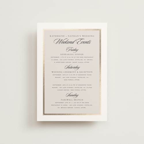 This is a snow ceremony reception essentials with foil pressed by Stacy Maalouf called gilded forest printing on signature in petite