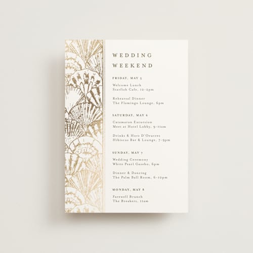 This is a pearl ceremony reception essentials with foil pressed by Maria Alou called by the seashore printing on signature in petite