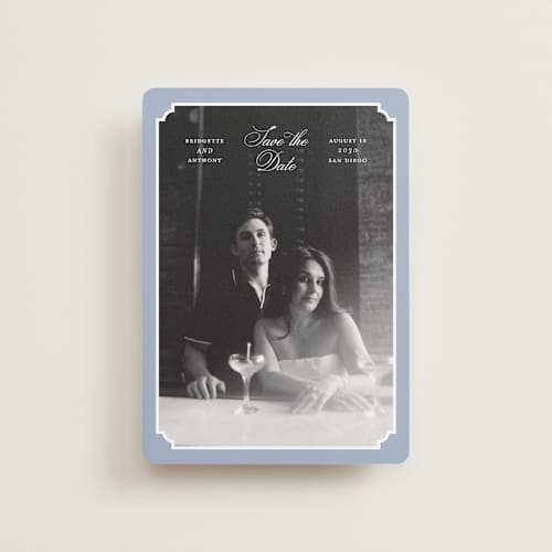 This is a neptune petite save the dates with standard by Heather Schertzer called notched printing on recycled smooth signature in petite