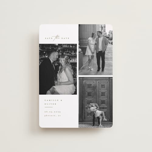 This is a cognac petite save the dates with standard by Kristie Kern called our romance printing on recycled smooth signature in petite