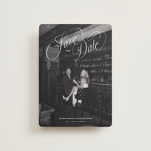 This is a cloud petite save the dates with standard by Kate Ahn called griffin printing on recycled smooth signature in petite