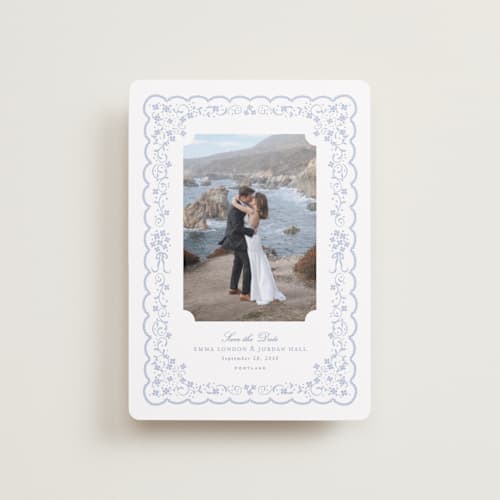 This is a something blue petite save the dates with standard by Erin L. Wilson called tillie printing on recycled smooth signature in petite