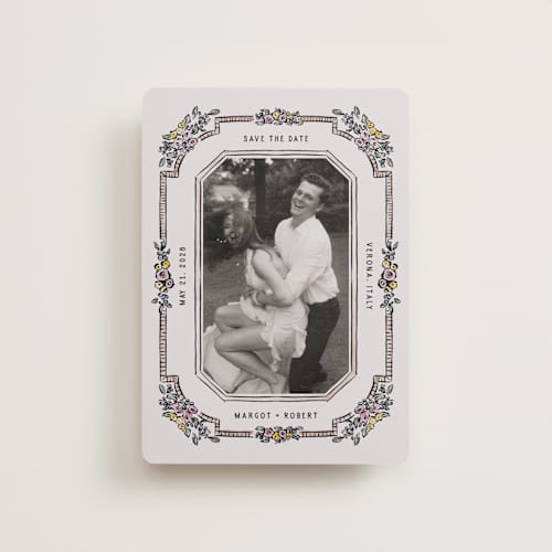 This is a earth petite save the dates with standard by Pati Cascino called rimini printing on recycled smooth signature in petite