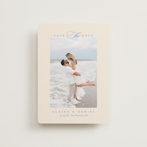 This is a wave petite save the dates with standard by Creo Study called aristocratic printing on recycled smooth signature in petite