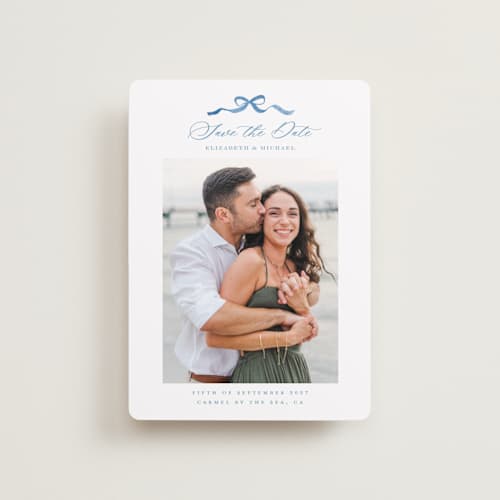 This is a cobalt petite save the dates with standard by Petra Kern called royal printing on recycled smooth signature in petite