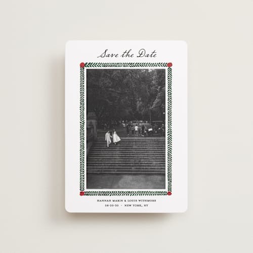 This is a rose petite save the dates with standard by Studio Suku called garden rose printing on recycled smooth signature in petite