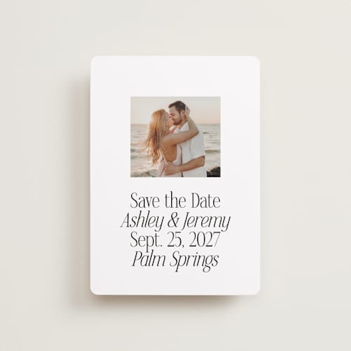 This is a cloud petite save the dates with standard by Heather Schertzer called miami printing on recycled smooth signature in petite