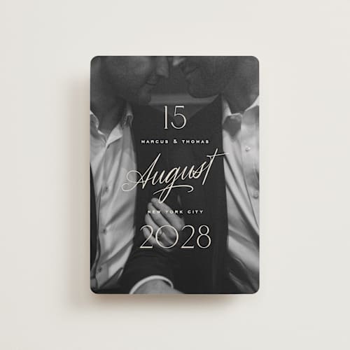 This is a ivory petite save the dates with standard by Oscar and Emma - Karly Depew called the date is set printing on recycled smooth signature in petite