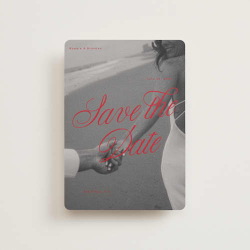 This is a crimson petite save the dates with standard by Vera Lim called poster. printing on recycled smooth signature in petite