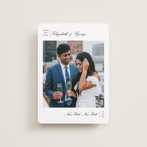 This is a ink petite save the dates with standard by Megan Davis called atelier printing on recycled smooth signature in petite