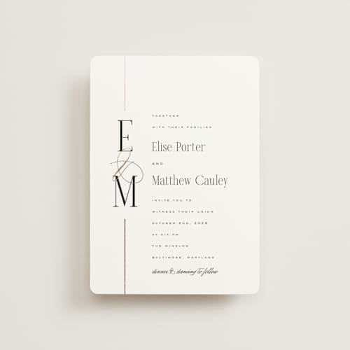 This is a silk petite wedding invitations with foil pressed by Laura Hankins called linear printing on signature in petite