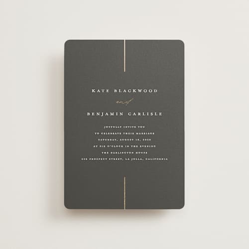 This is a iron petite wedding invitations with foil pressed by Erica Krystek called formal lines printing on signature in petite