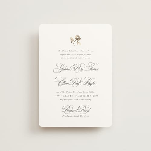 This is a classic bride petite wedding invitations with foil pressed by Design Lotus called here with you printing on signature in petite