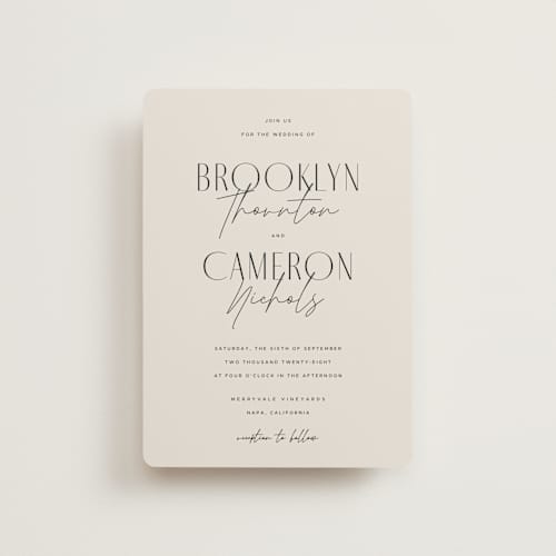 This is a linen petite wedding invitations with standard by Kelly Schmidt called arabilla overlap printing on signature in petite