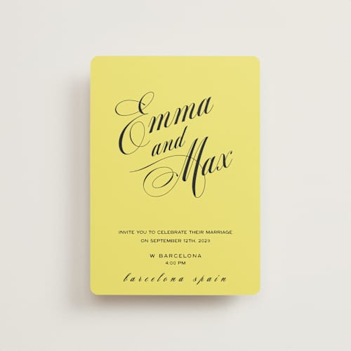 This is a lemon petite wedding invitations with standard by Ani Somi called in lights printing on signature in petite