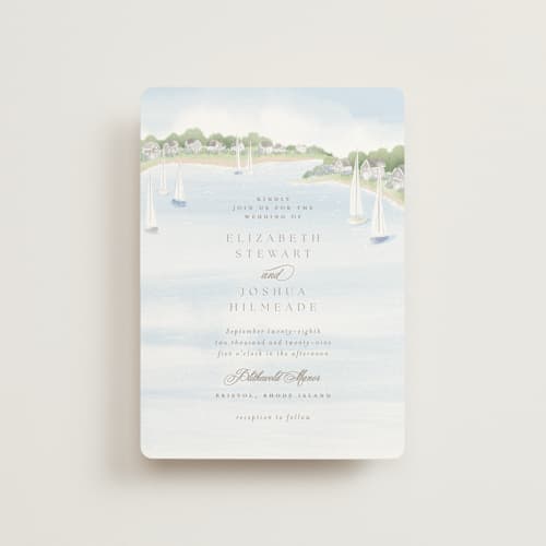 This is a aqua petite wedding invitations with standard by Jennifer Wick called bristol printing on signature in petite