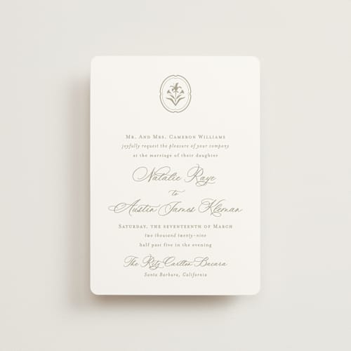 This is a paris rain petite wedding invitations with standard by Jennifer Postorino called calia printing on signature in petite