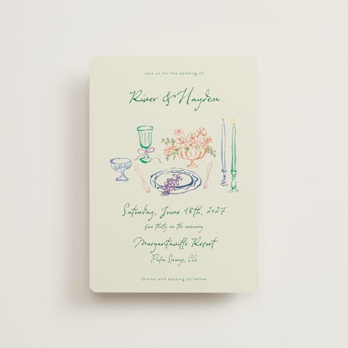 This is a garden petite wedding invitations with standard by Cass Loh called tablescape drawing printing on signature in petite