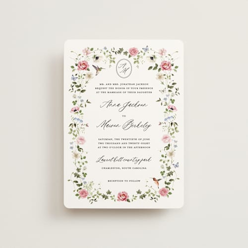 This is a peony petite wedding invitations with standard by Sarah Knight called ornate printing on signature in petite