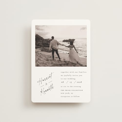 This is a linen petite wedding invitations with standard by Ana de Sousa called scripted elegance printing on signature in petite