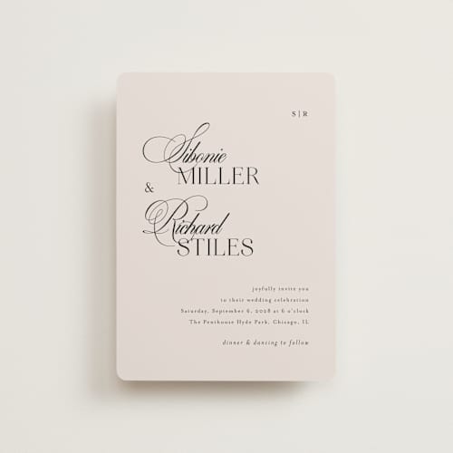 This is a ivory petite wedding invitations with standard by Melanie Kosuge called sibonie printing on signature in petite