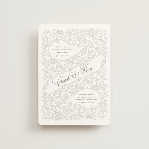 This is a natural petite wedding invitations with standard by BR Designs called vintage flourishes printing on signature in petite