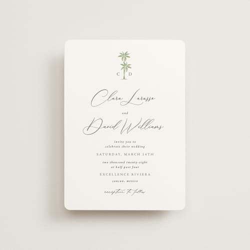 This is a leaf petite wedding invitations with standard by Olivia Raufman called palm monogram printing on signature in petite