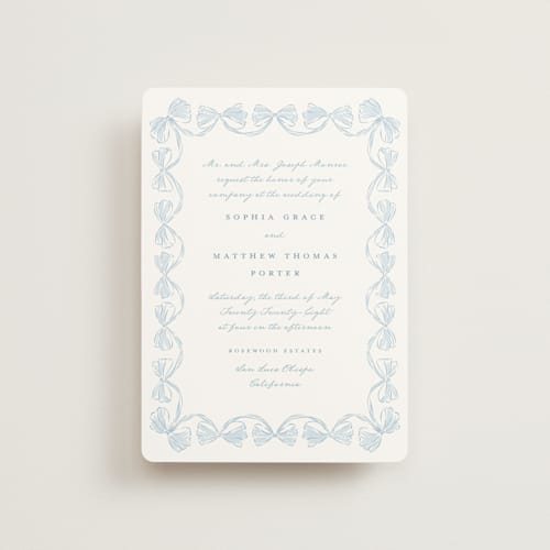 This is a lagoon petite wedding invitations with standard by Leah Bisch called bow frame printing on signature in petite