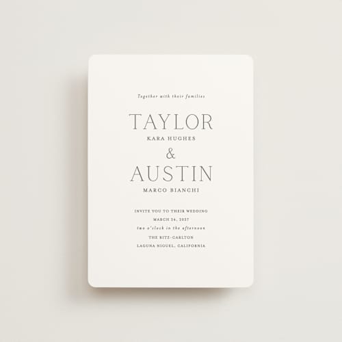 This is a cotton petite wedding invitations with standard by Vanessa Doyle called in love printing on signature in petite