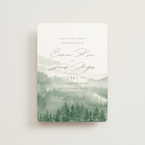 This is a fern petite wedding invitations with standard by Helen Halik called over the mountains printing on signature in petite