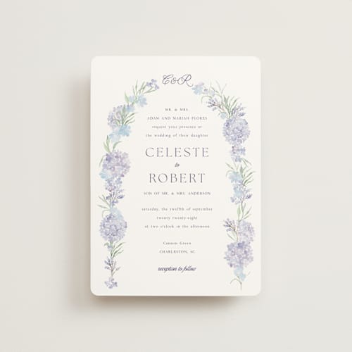 This is a toscana petite wedding invitations with standard by Claudia Orengo called hydrangea printing on signature in petite