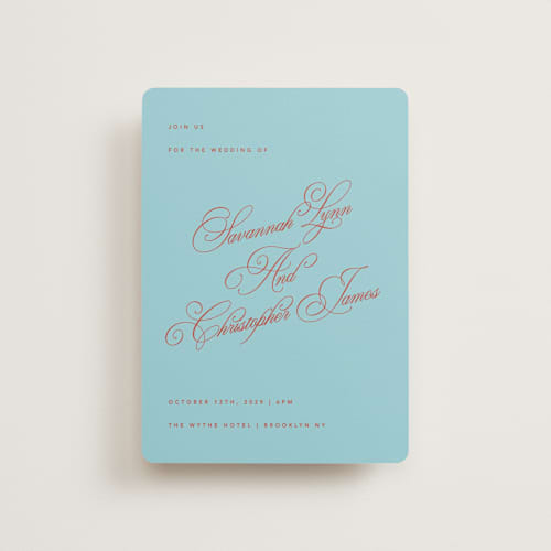 This is a sky petite wedding invitations with standard by Kelly Watkins called vivid printing on signature in petite