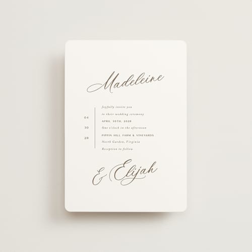 This is a latte petite wedding invitations with standard by Cara Scott called whimsy printing on signature in petite