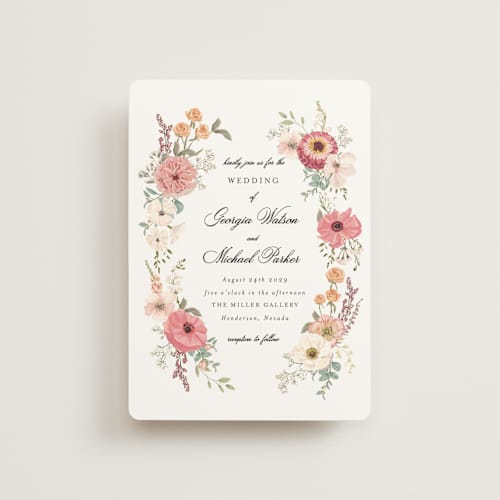 This is a sunset petite wedding invitations with standard by Susan Moyal called cherished printing on signature in petite