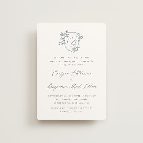 This is a twilight whisper petite wedding invitations with standard by Design Lotus called close to my heart printing on signature in petite