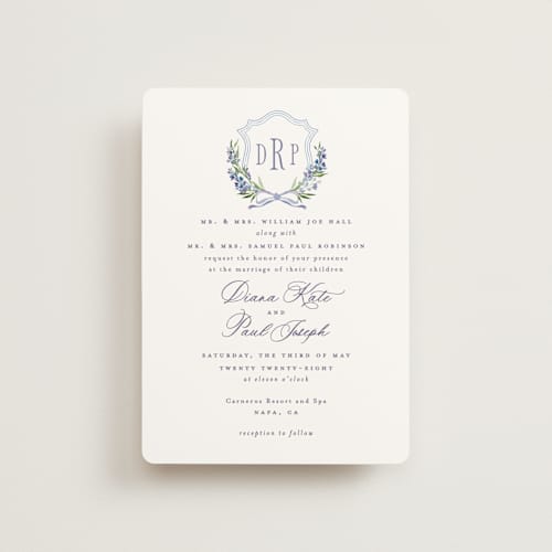 This is a tuscany petite wedding invitations with standard by Claudia Orengo called lavender printing on signature in petite