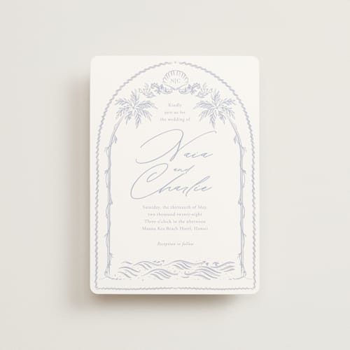 This is a pale cerulean petite wedding invitations with standard by Sabrin Deirani called ocean dreams printing on signature in petite