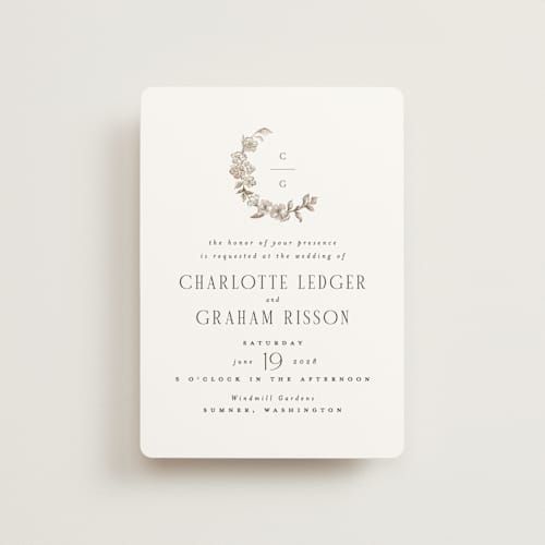 This is a sepia petite wedding invitations with standard by Itsy Belle Studio called daphne printing on signature in petite