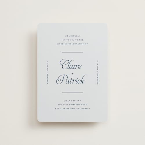 This is a powder petite wedding invitations with standard by Carolyn MacLaren called modernne printing on signature in petite